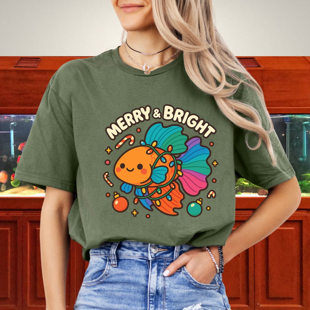 Kawaii Christmas Betta Fish Tee – Cute Holiday Lights & Candy Canes-T-Shirt-Fish &amp; Friends Tees