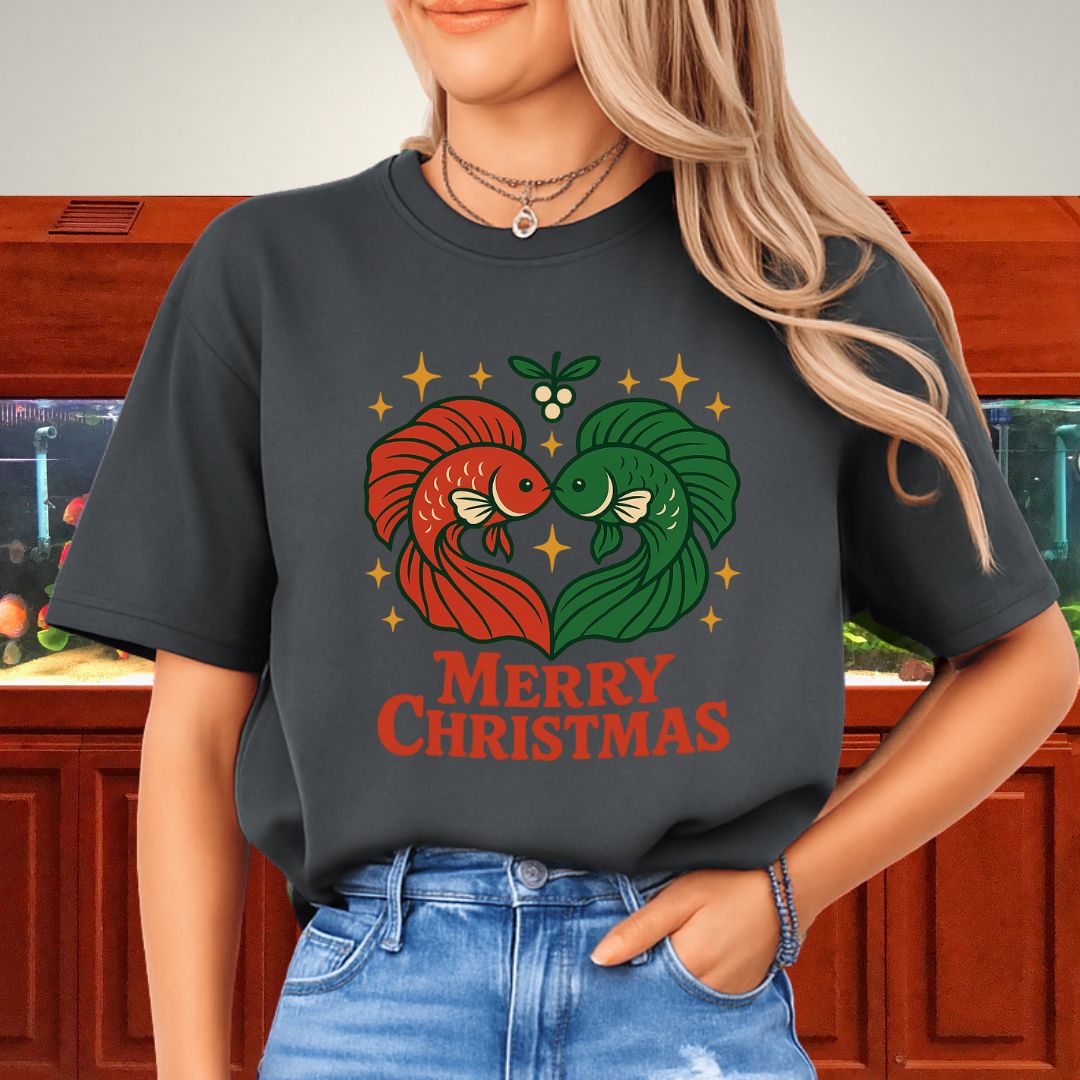 Christmas Betta Heart Tee – Festive Couples & Family Holiday Shirt-T-Shirt-Fish &amp; Friends Tees