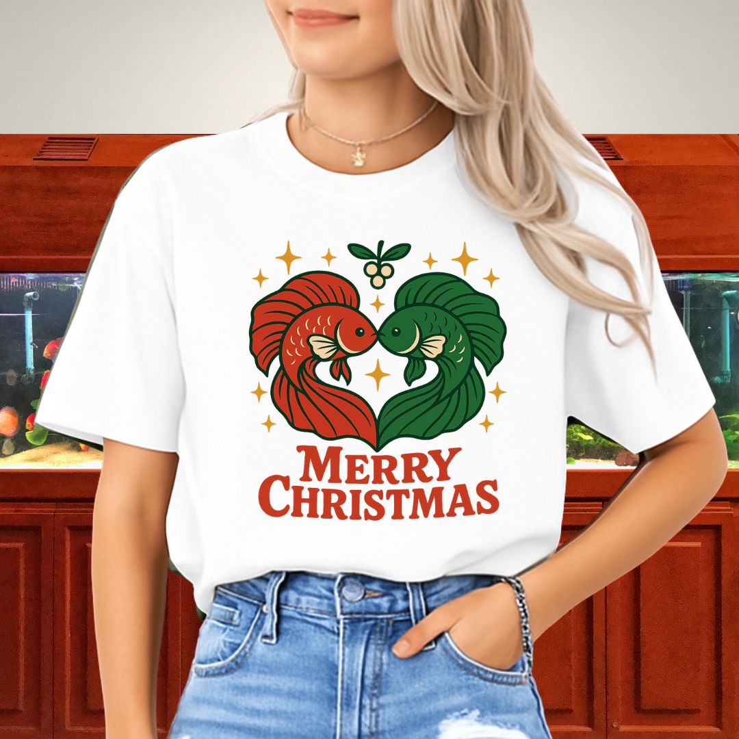 Christmas Betta Heart Tee – Festive Couples & Family Holiday Shirt-T-Shirt-Fish &amp; Friends Tees