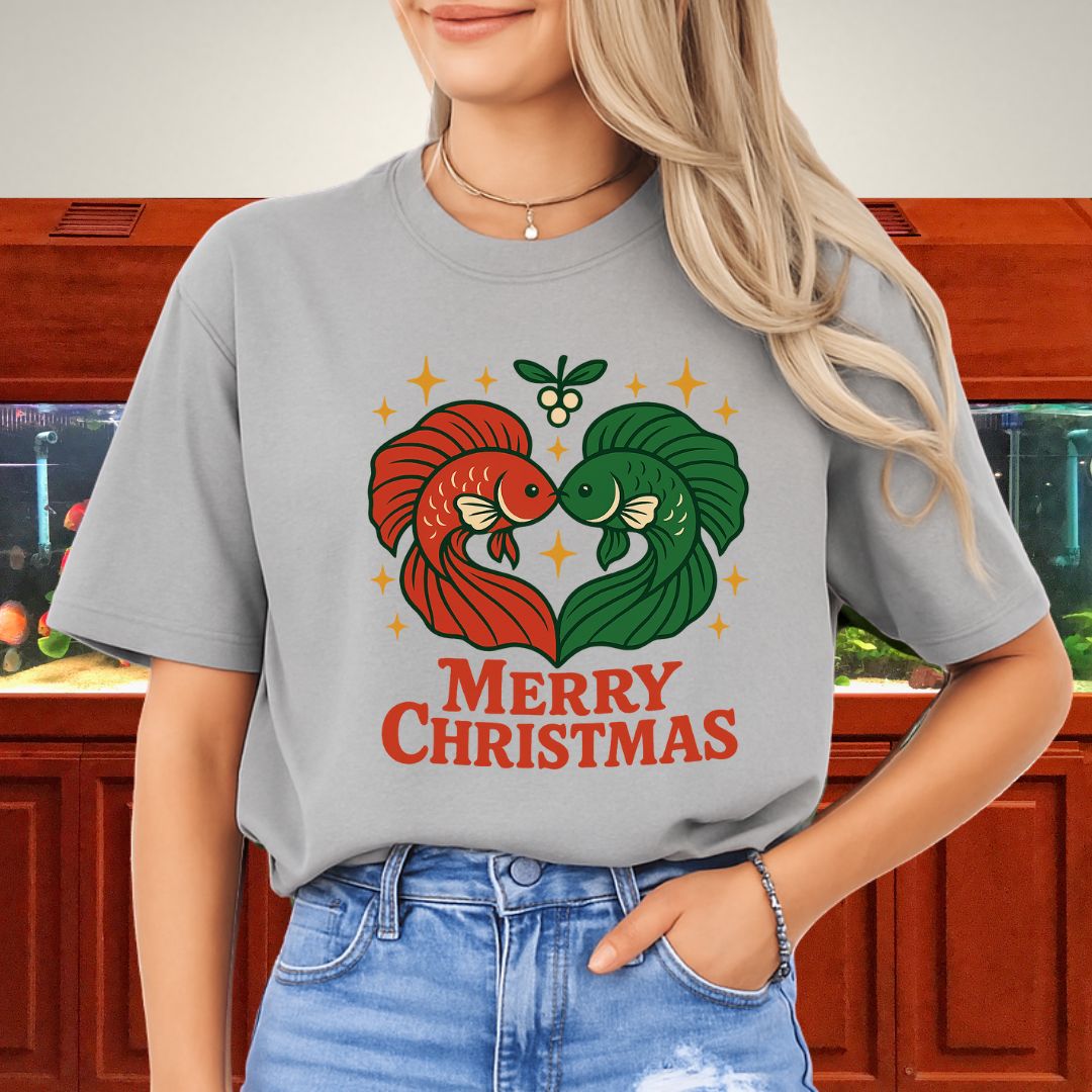 Christmas Betta Heart Tee – Festive Couples & Family Holiday Shirt-T-Shirt-Fish &amp; Friends Tees