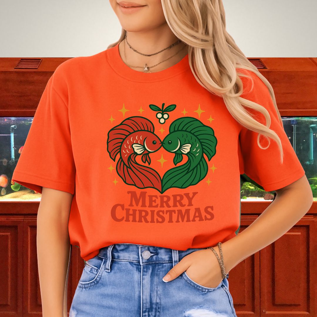 Christmas Betta Heart Tee – Festive Couples & Family Holiday Shirt-T-Shirt-Fish &amp; Friends Tees
