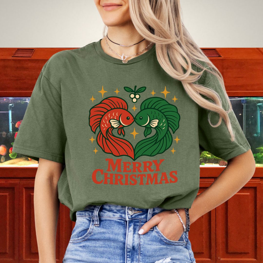 Christmas Betta Heart Tee – Festive Couples & Family Holiday Shirt-T-Shirt-Fish &amp; Friends Tees