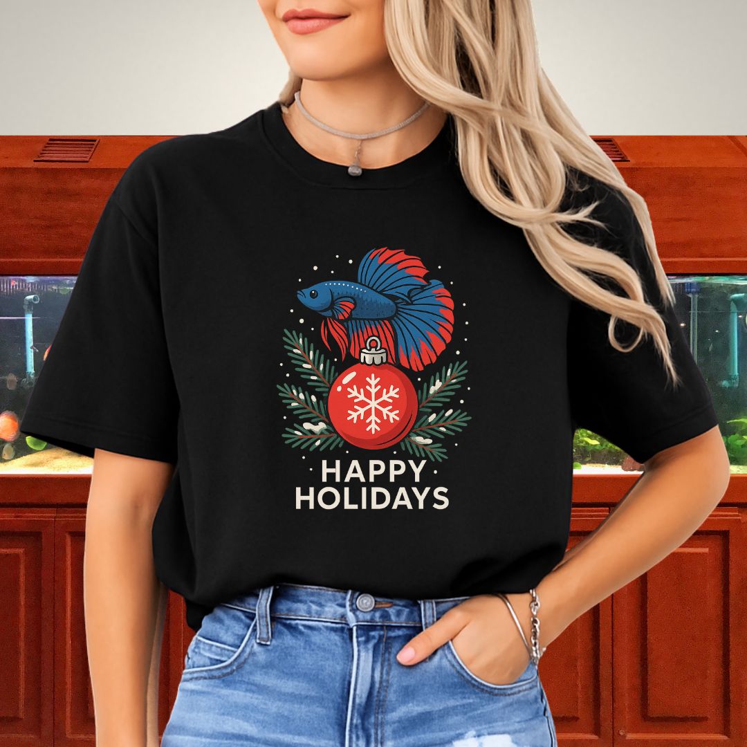 Festive Ornament Betta Fish Tee – Holiday Pine & Snow Design-T-Shirt-Fish &amp; Friends Tees