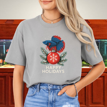 Festive Ornament Betta Fish Tee – Holiday Pine & Snow Design-T-Shirt-Fish &amp; Friends Tees