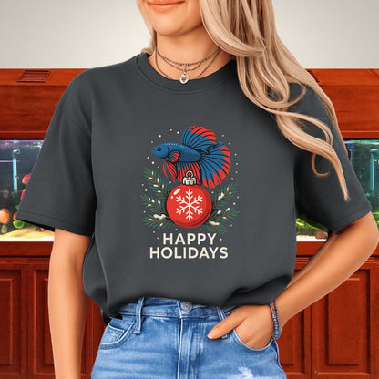 Festive Ornament Betta Fish Tee – Holiday Pine & Snow Design-T-Shirt-Fish &amp; Friends Tees