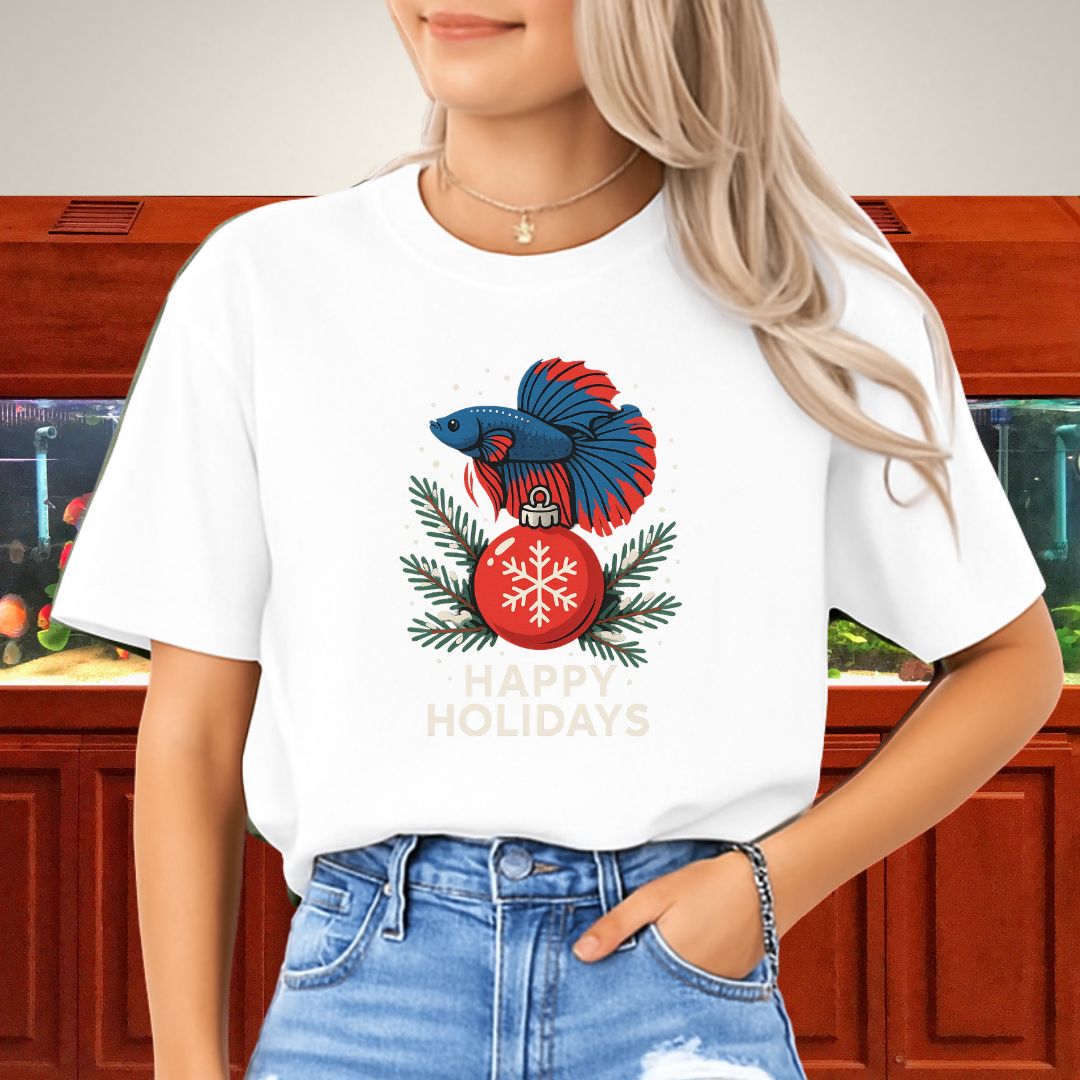 Festive Ornament Betta Fish Tee – Holiday Pine & Snow Design-T-Shirt-Fish &amp; Friends Tees