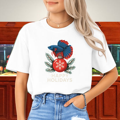 Festive Ornament Betta Fish Tee – Holiday Pine & Snow Design-T-Shirt-Fish &amp; Friends Tees