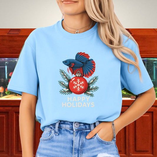 Festive Ornament Betta Fish Tee – Holiday Pine & Snow Design-T-Shirt-Fish &amp; Friends Tees