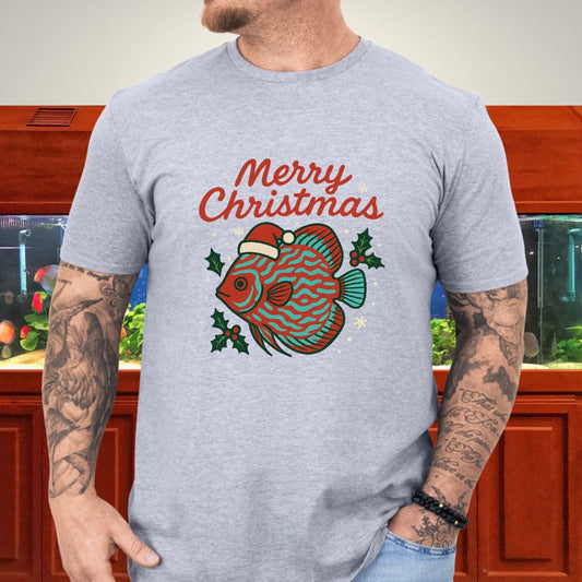 Festive Discus Fish Christmas Tee – Santa Hat & Holly Design-T-Shirt-Fish &amp; Friends Tees