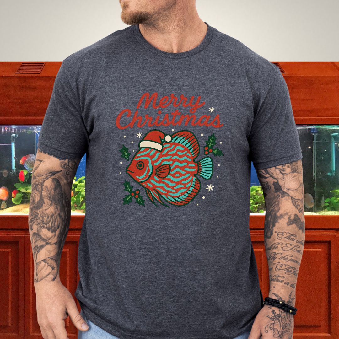 Festive Discus Fish Christmas Tee – Santa Hat & Holly Design-T-Shirt-Fish &amp; Friends Tees