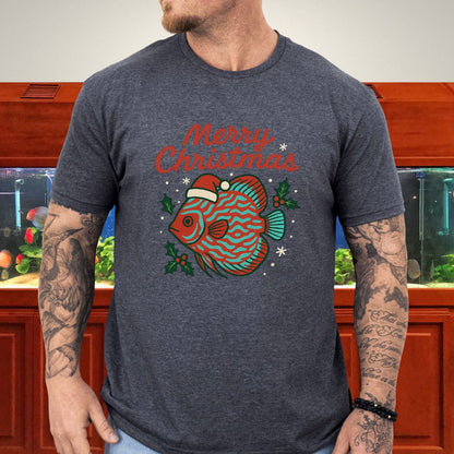 Festive Discus Fish Christmas Tee – Santa Hat & Holly Design-T-Shirt-Fish &amp; Friends Tees