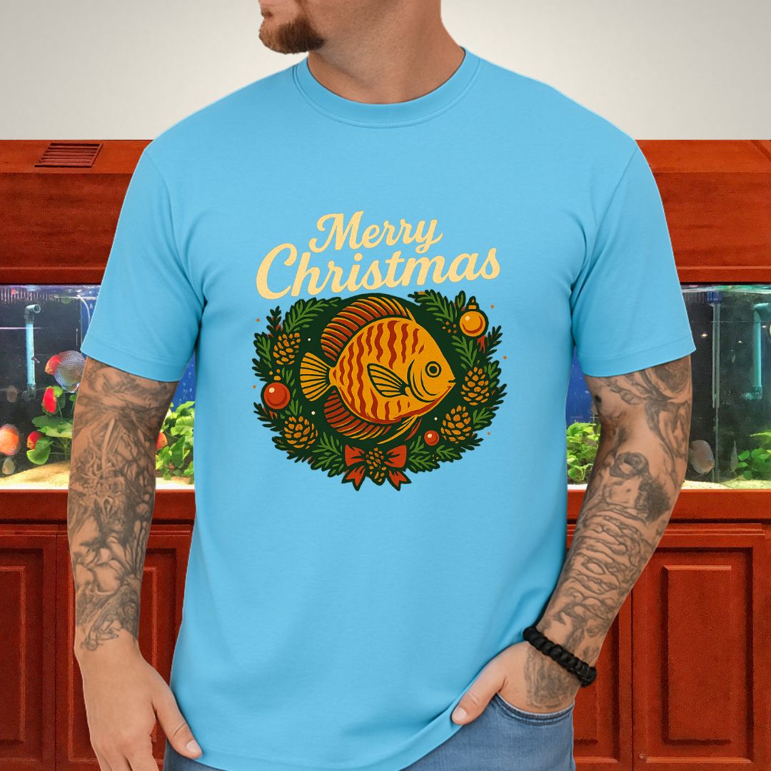 Retro Discus Christmas Wreath Tee – Vintage Holiday Design-T-Shirt-Fish &amp; Friends Tees