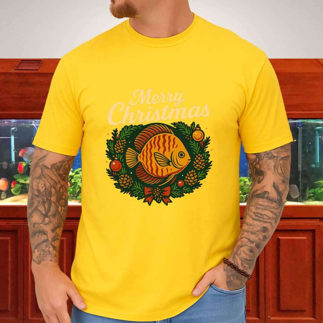 Retro Discus Christmas Wreath Tee – Vintage Holiday Design-T-Shirt-Fish &amp; Friends Tees