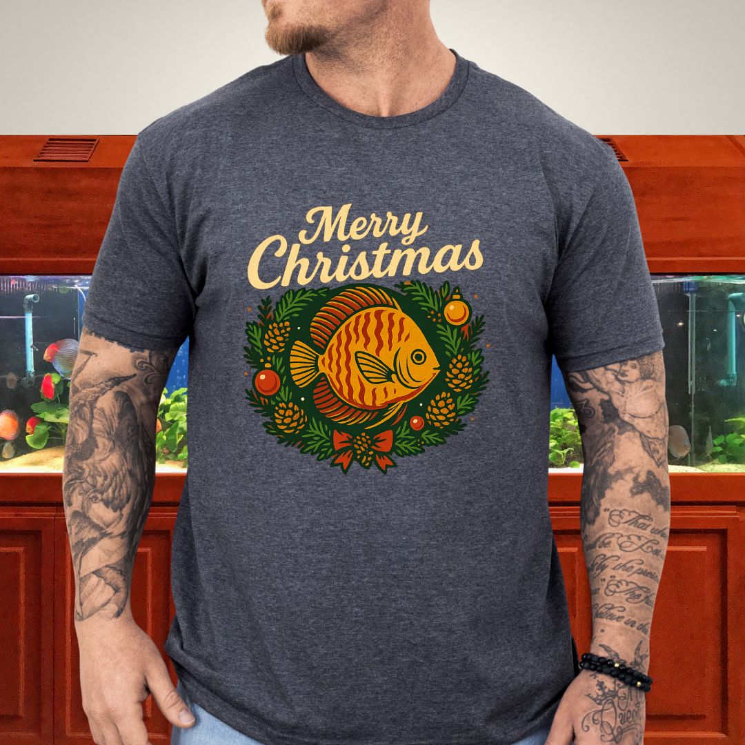 Retro Discus Christmas Wreath Tee – Vintage Holiday Design-T-Shirt-Fish &amp; Friends Tees