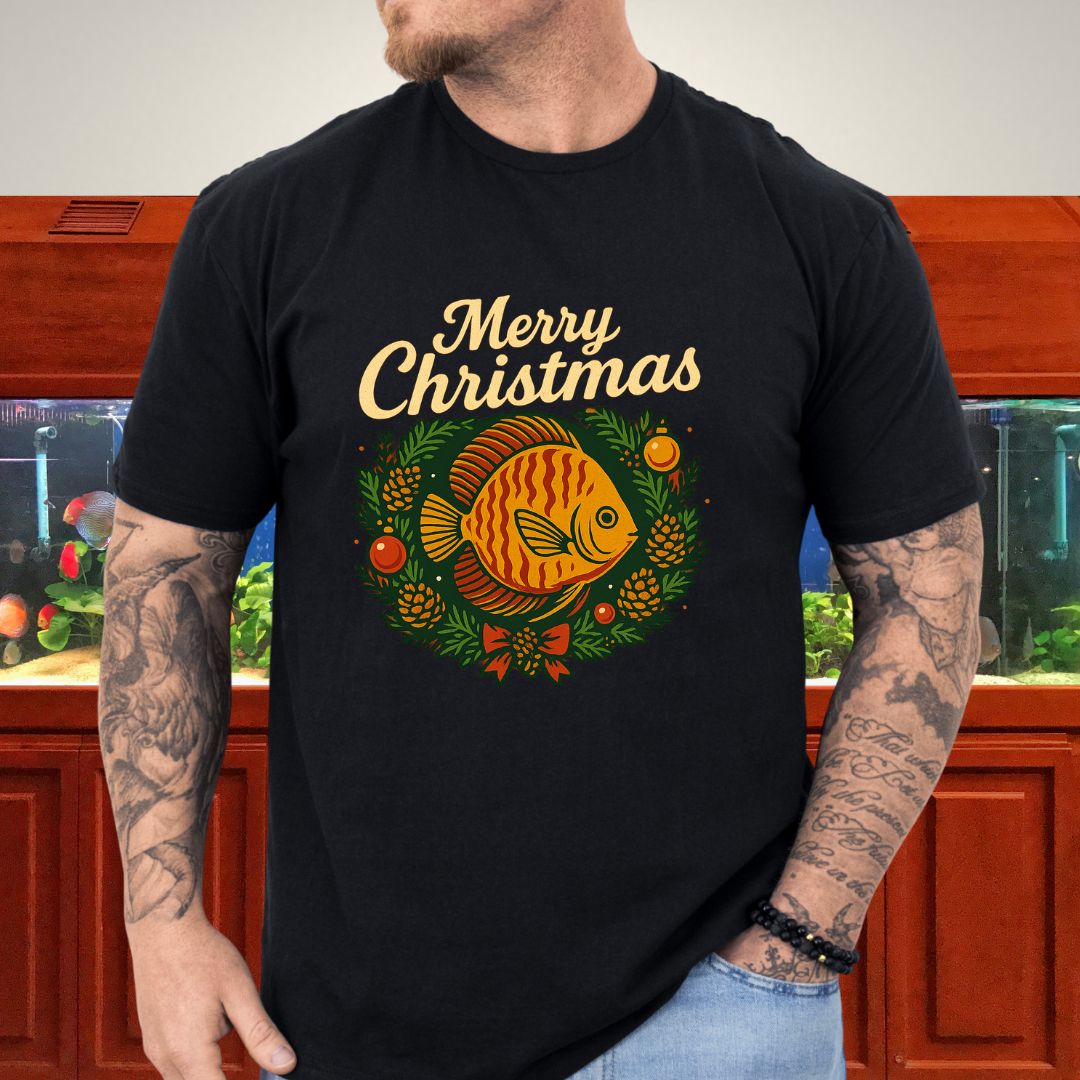 Retro Discus Christmas Wreath Tee – Vintage Holiday Design-T-Shirt-Fish &amp; Friends Tees