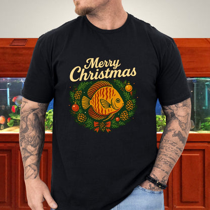 Retro Discus Christmas Wreath Tee – Vintage Holiday Design-T-Shirt-Fish &amp; Friends Tees