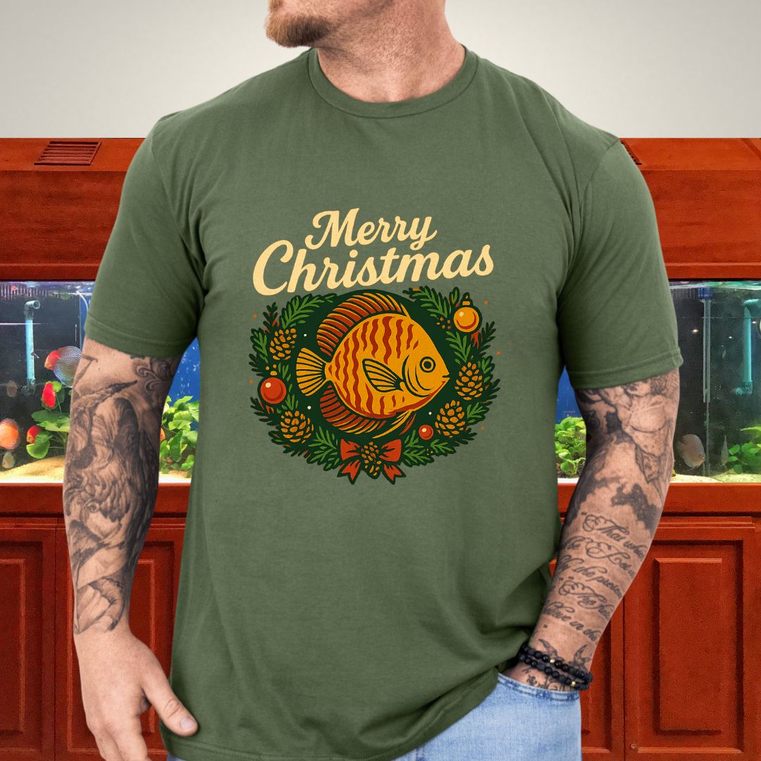 Retro Discus Christmas Wreath Tee – Vintage Holiday Design-T-Shirt-Fish &amp; Friends Tees