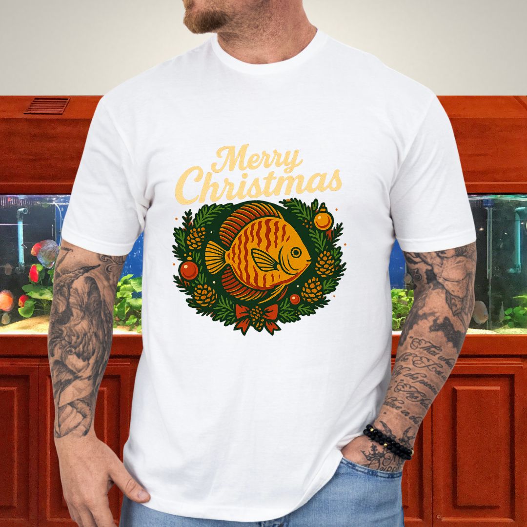 Retro Discus Christmas Wreath Tee – Vintage Holiday Design-T-Shirt-Fish &amp; Friends Tees