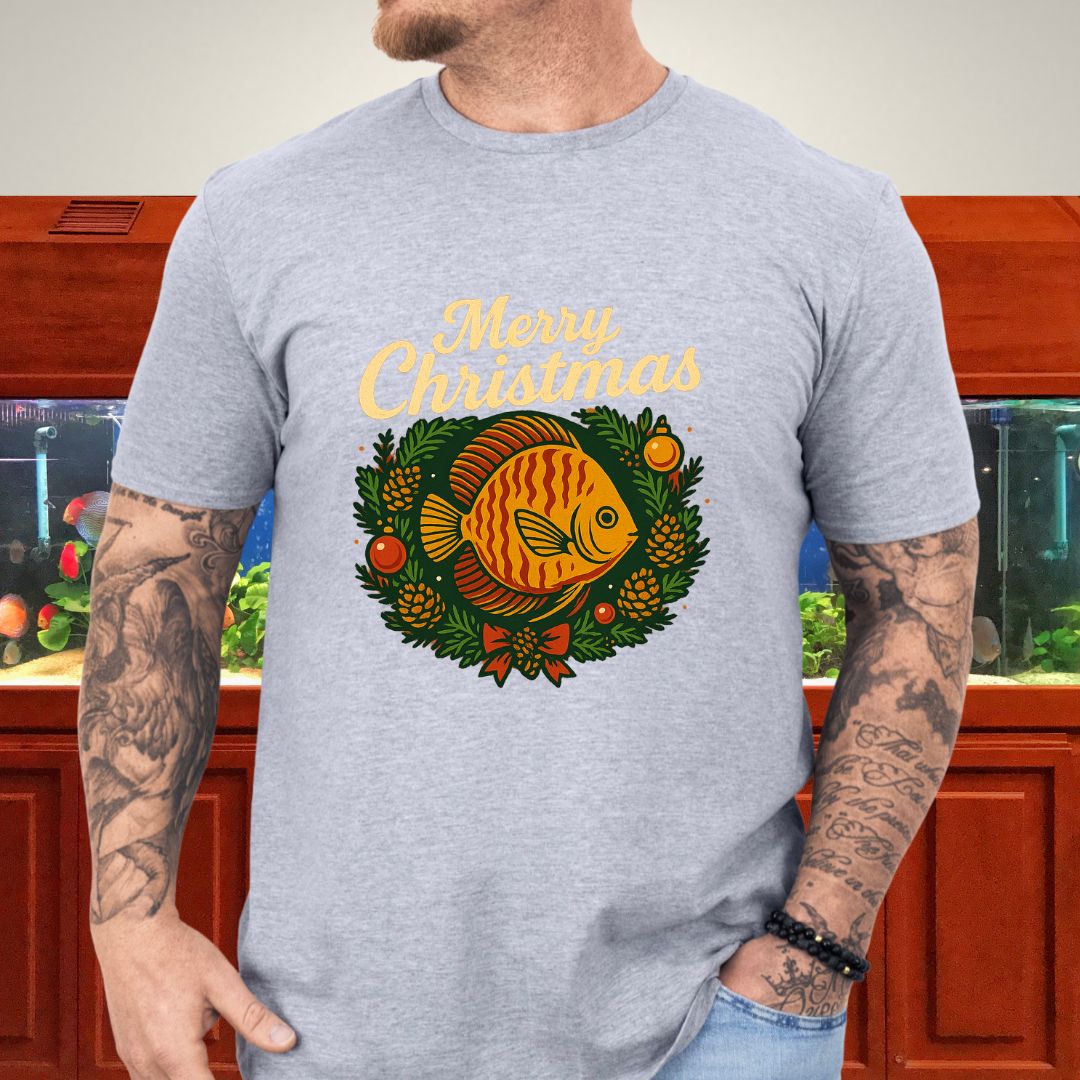 Retro Discus Christmas Wreath Tee – Vintage Holiday Design-T-Shirt-Fish &amp; Friends Tees