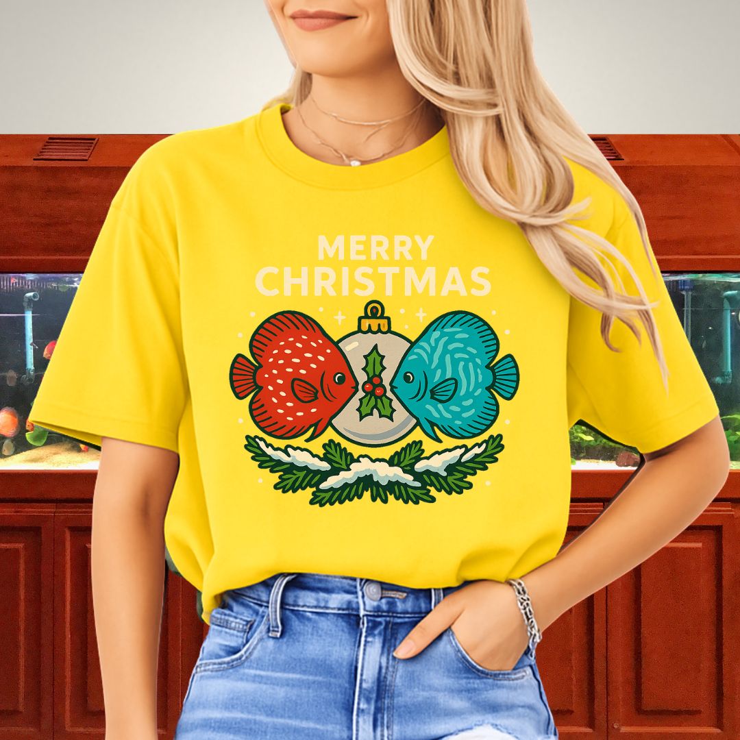 Festive Discus Ornament Tee – Red & Blue Holiday Design-T-Shirt-Fish &amp; Friends Tees