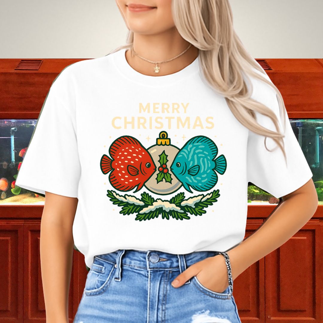 Festive Discus Ornament Tee – Red & Blue Holiday Design-T-Shirt-Fish &amp; Friends Tees