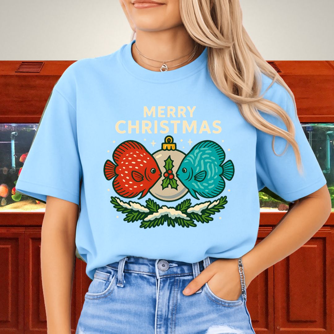 Festive Discus Ornament Tee – Red & Blue Holiday Design-T-Shirt-Fish &amp; Friends Tees