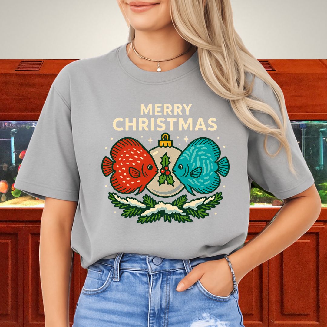 Festive Discus Ornament Tee – Red & Blue Holiday Design-T-Shirt-Fish &amp; Friends Tees