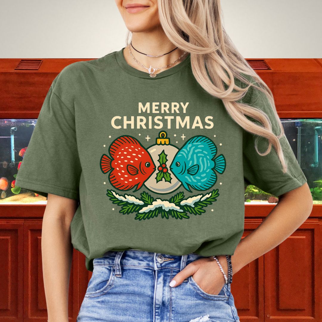 Festive Discus Ornament Tee – Red & Blue Holiday Design-T-Shirt-Fish &amp; Friends Tees