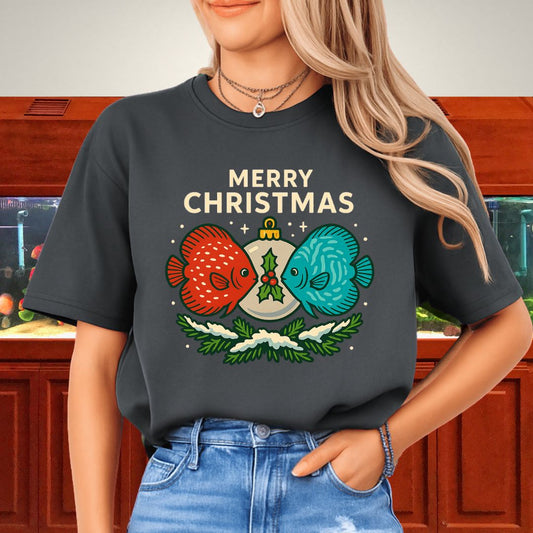 Festive Discus Ornament Tee – Red & Blue Holiday Design-T-Shirt-Fish &amp; Friends Tees