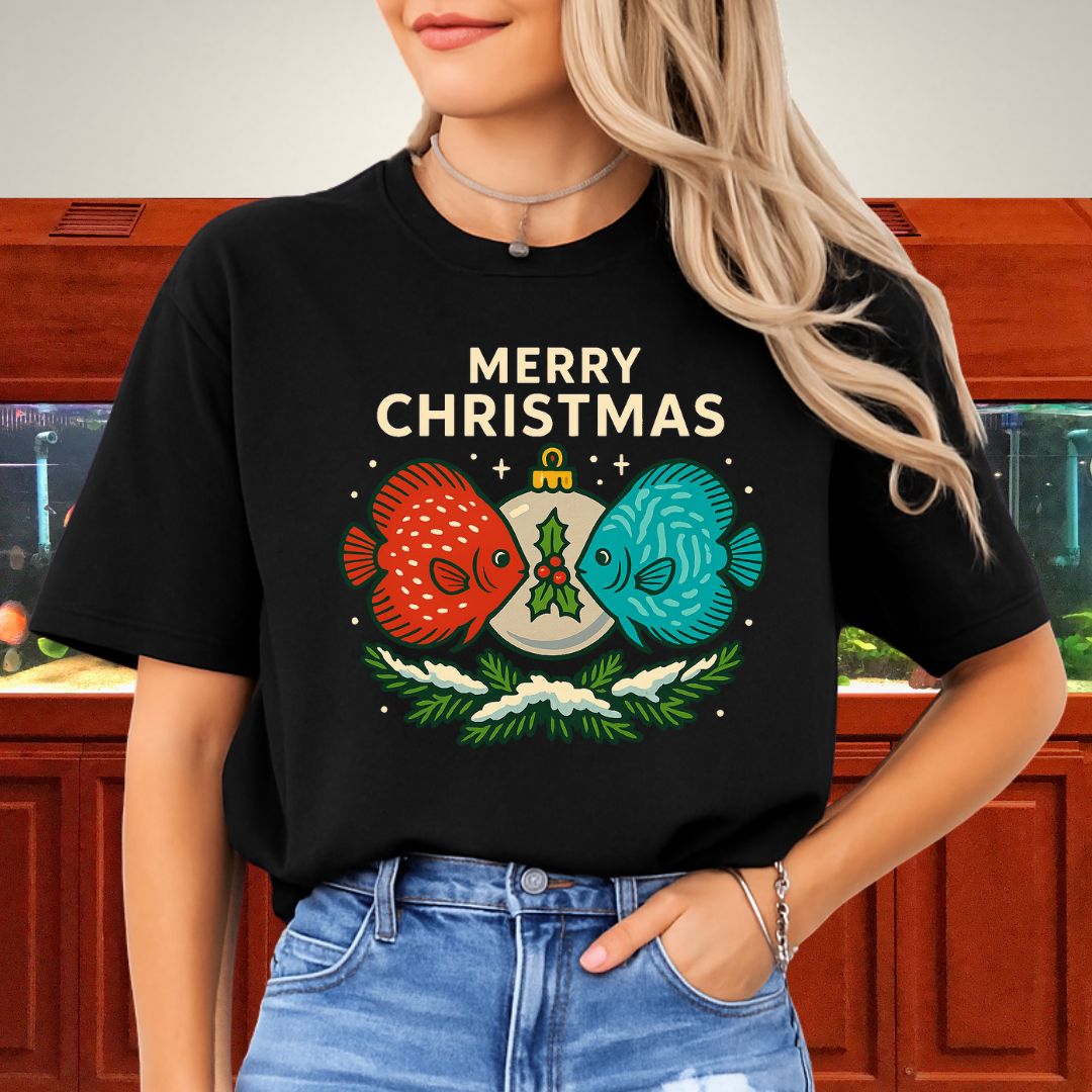 Festive Discus Ornament Tee – Red & Blue Holiday Design-T-Shirt-Fish &amp; Friends Tees
