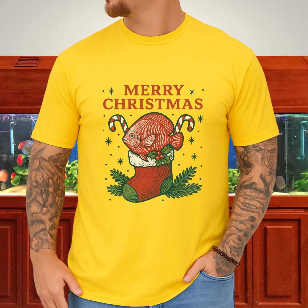 Christmas Stocking Discus Tee – Hand-Sketched Holiday Card Style-T-Shirt-Fish &amp; Friends Tees