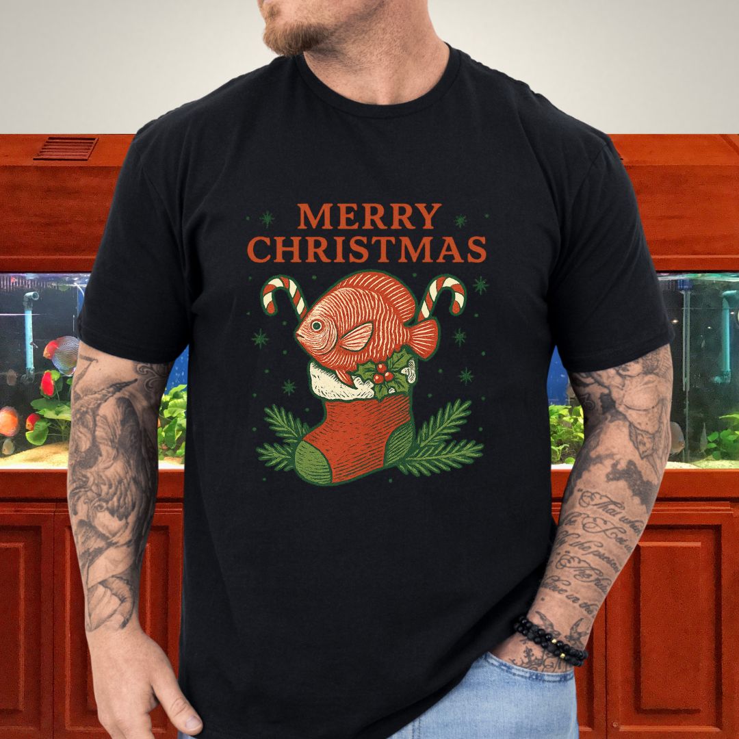 Christmas Stocking Discus Tee – Hand-Sketched Holiday Card Style-T-Shirt-Fish &amp; Friends Tees