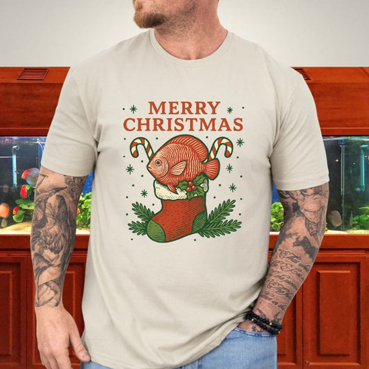 Christmas Stocking Discus Tee – Hand-Sketched Holiday Card Style-T-Shirt-Fish &amp; Friends Tees