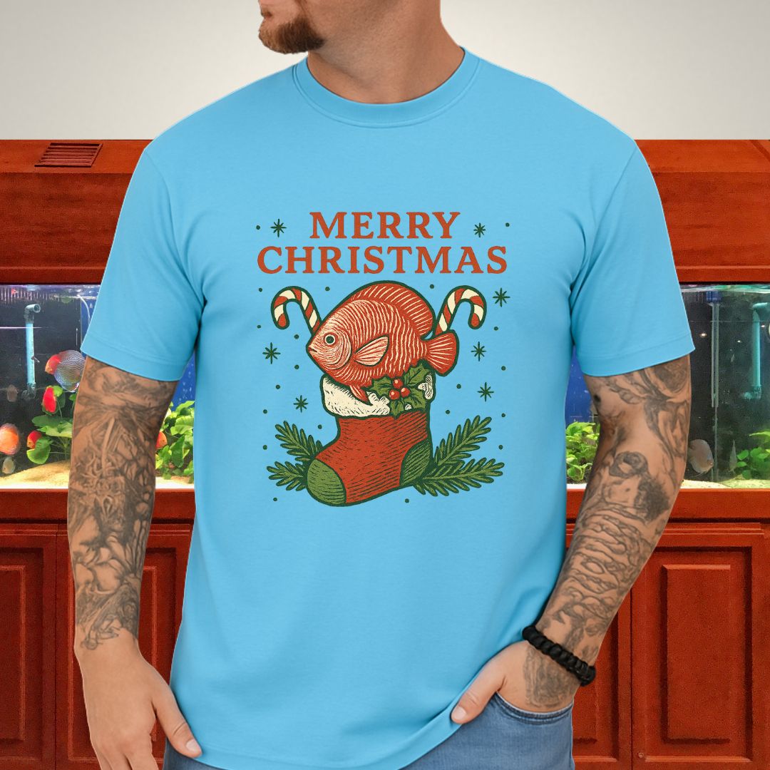 Christmas Stocking Discus Tee – Hand-Sketched Holiday Card Style-T-Shirt-Fish &amp; Friends Tees