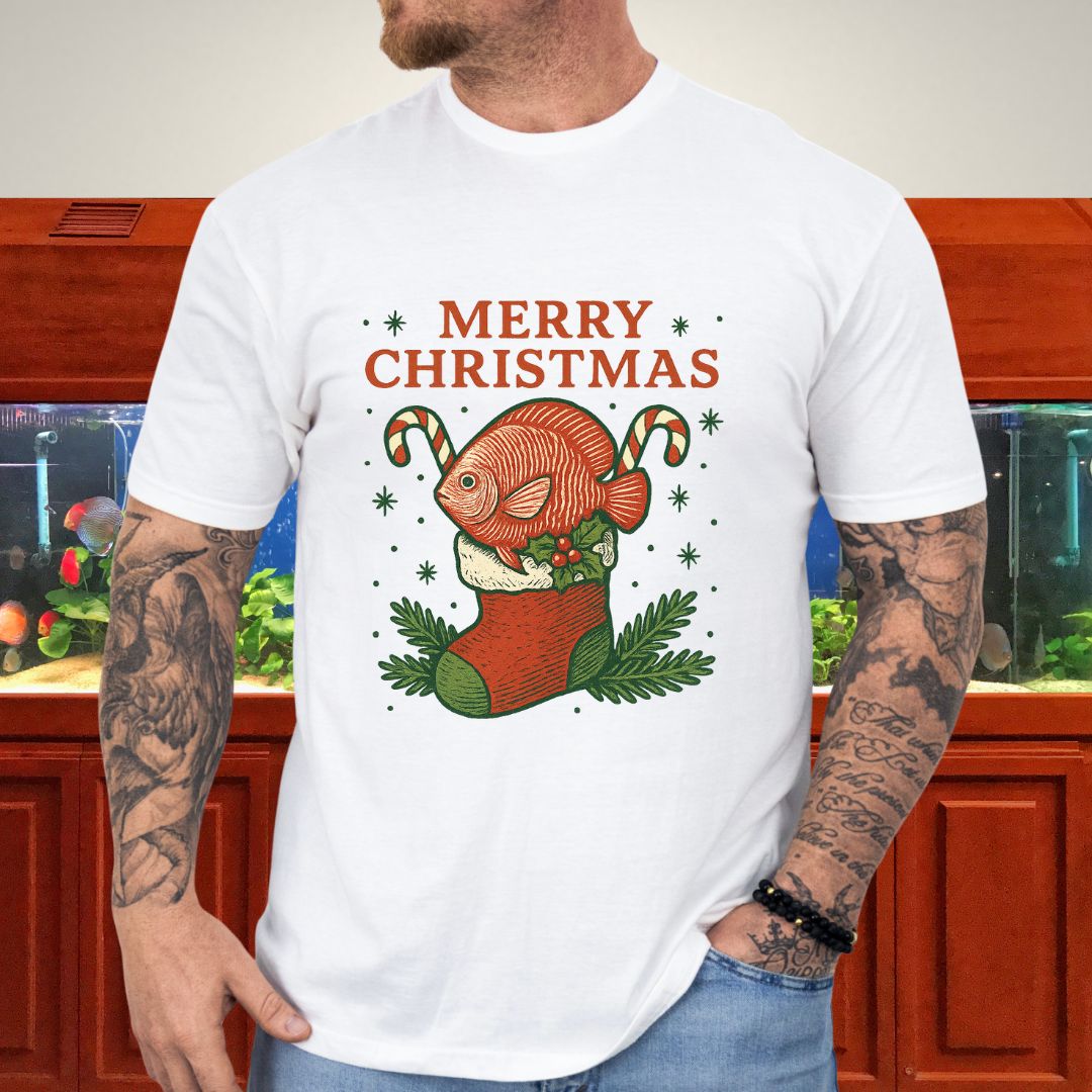 Christmas Stocking Discus Tee – Hand-Sketched Holiday Card Style-T-Shirt-Fish &amp; Friends Tees