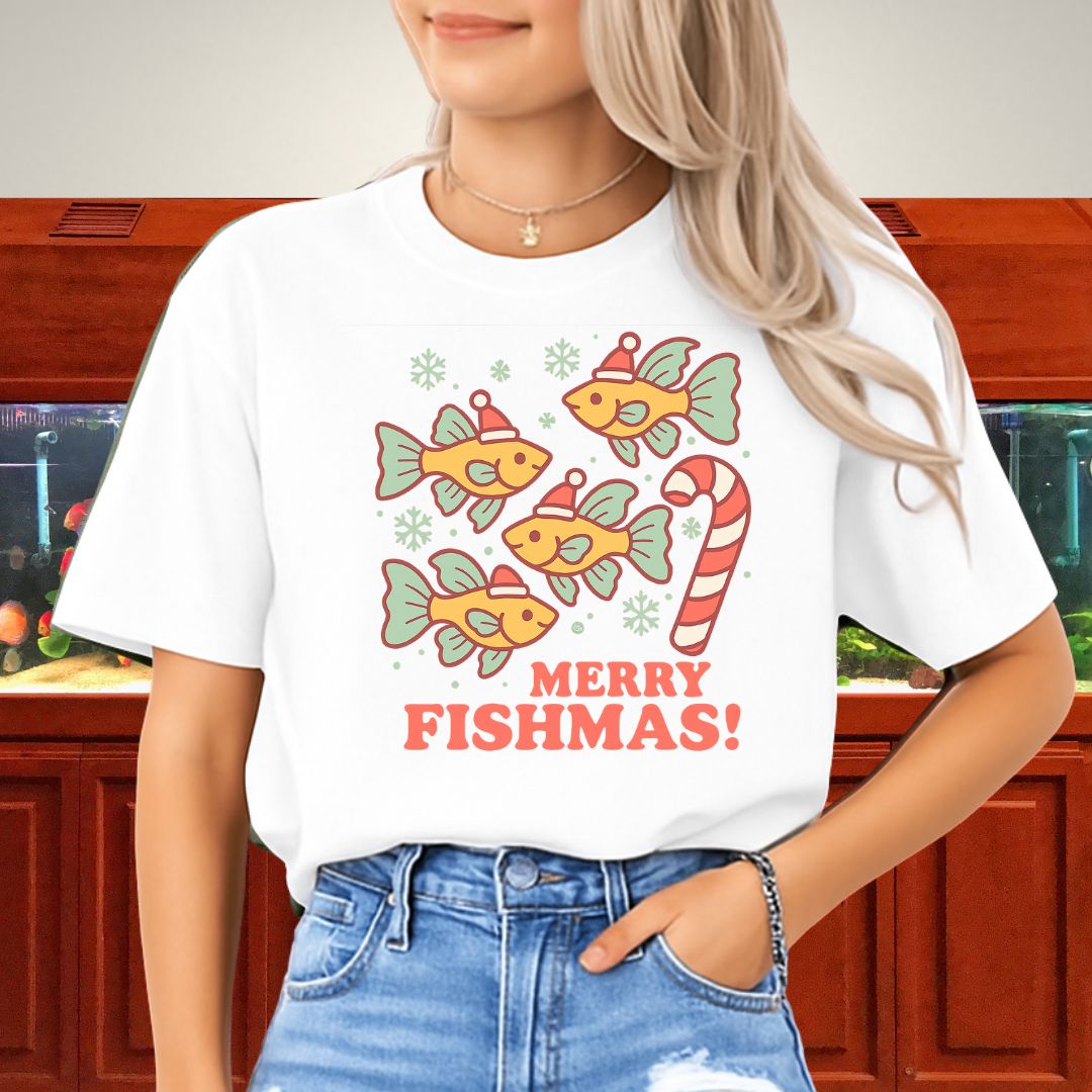 Merry Fishmas Guppy Tee – Retro Kawaii Holiday Shirt