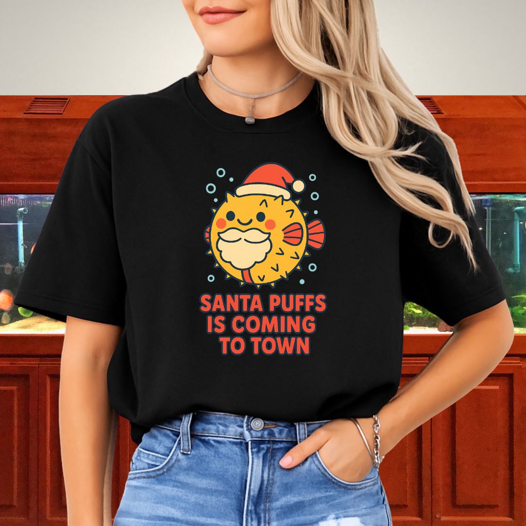 Santa Puffs Christmas Tee – Kawaii Pufferfish Holiday Shirt