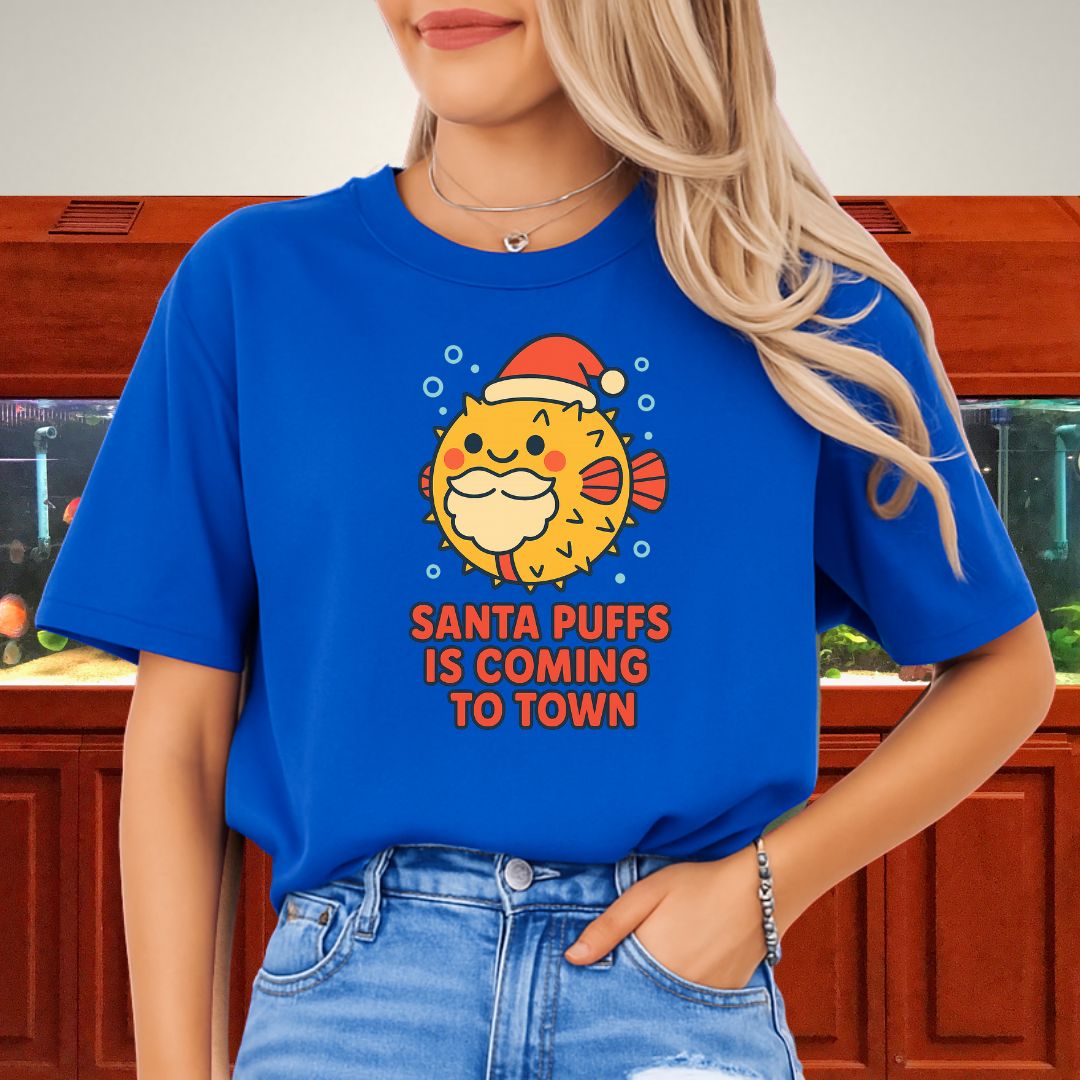 Santa Puffs Christmas Tee – Kawaii Pufferfish Holiday Shirt