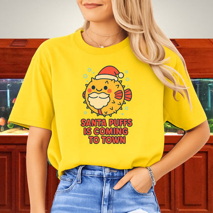 Santa Puffs Christmas Tee – Kawaii Pufferfish Holiday Shirt