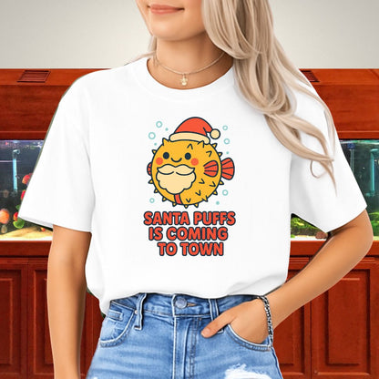 Santa Puffs Christmas Tee – Kawaii Pufferfish Holiday Shirt