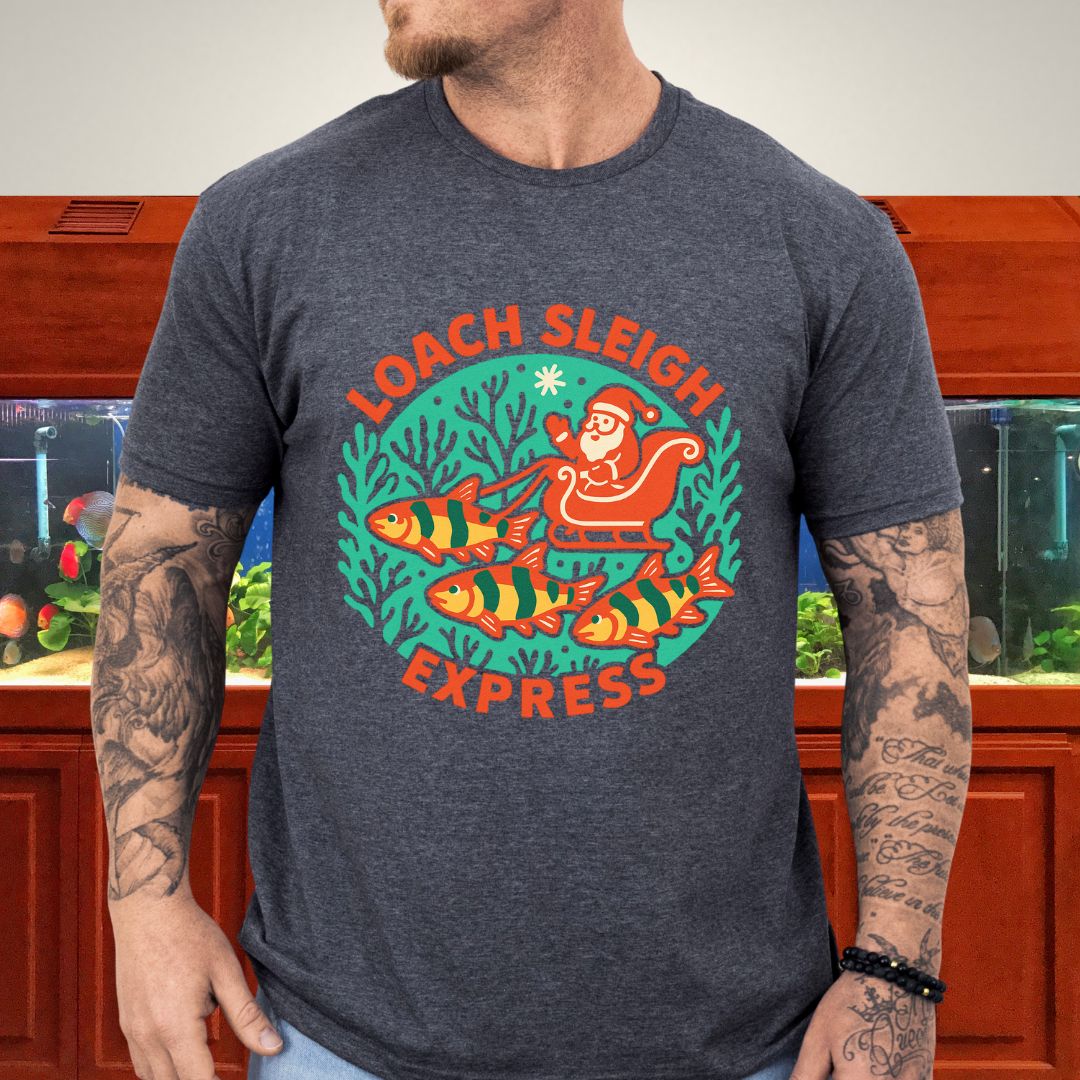Loach Sleigh Express Tee – Retro Cartoon Clown Loach Christmas Shirt