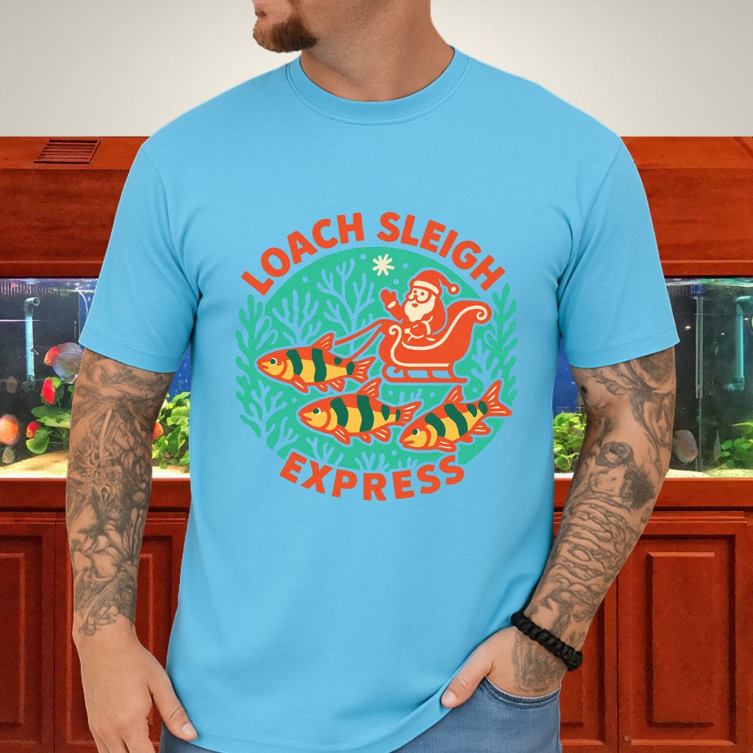 Loach Sleigh Express Tee – Retro Cartoon Clown Loach Christmas Shirt