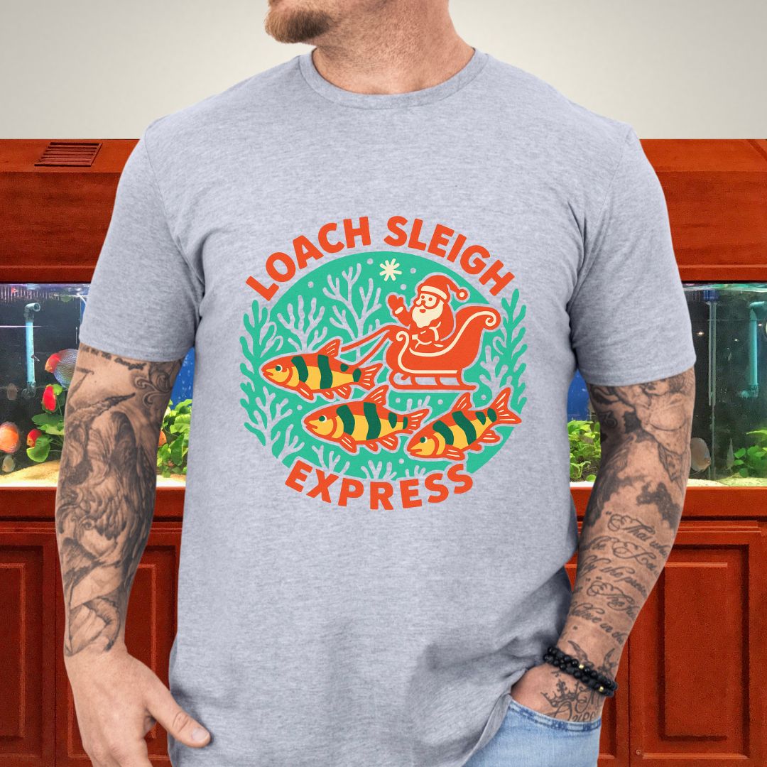 Loach Sleigh Express Tee – Retro Cartoon Clown Loach Christmas Shirt