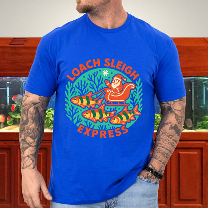 Loach Sleigh Express Tee – Retro Cartoon Clown Loach Christmas Shirt