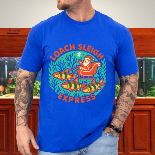 Loach Sleigh Express Tee – Retro Cartoon Clown Loach Christmas Shirt