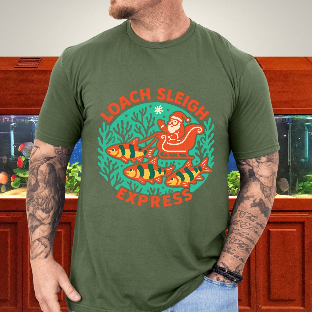 Loach Sleigh Express Tee – Retro Cartoon Clown Loach Christmas Shirt