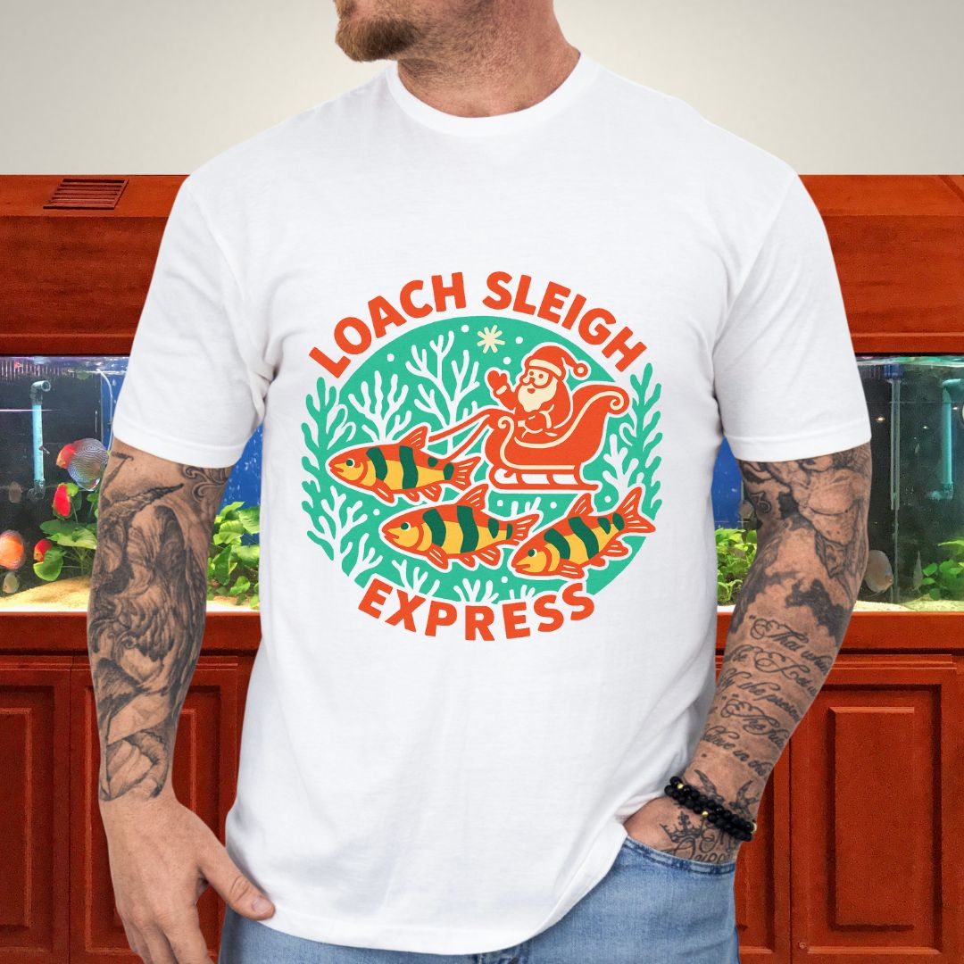 Loach Sleigh Express Tee – Retro Cartoon Clown Loach Christmas Shirt