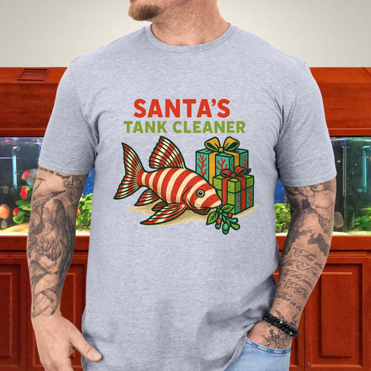 Santa’s Tank Cleaner Tee – Candy Cane Pleco Christmas Shirt-T-Shirt-Fish &amp; Friends Tees