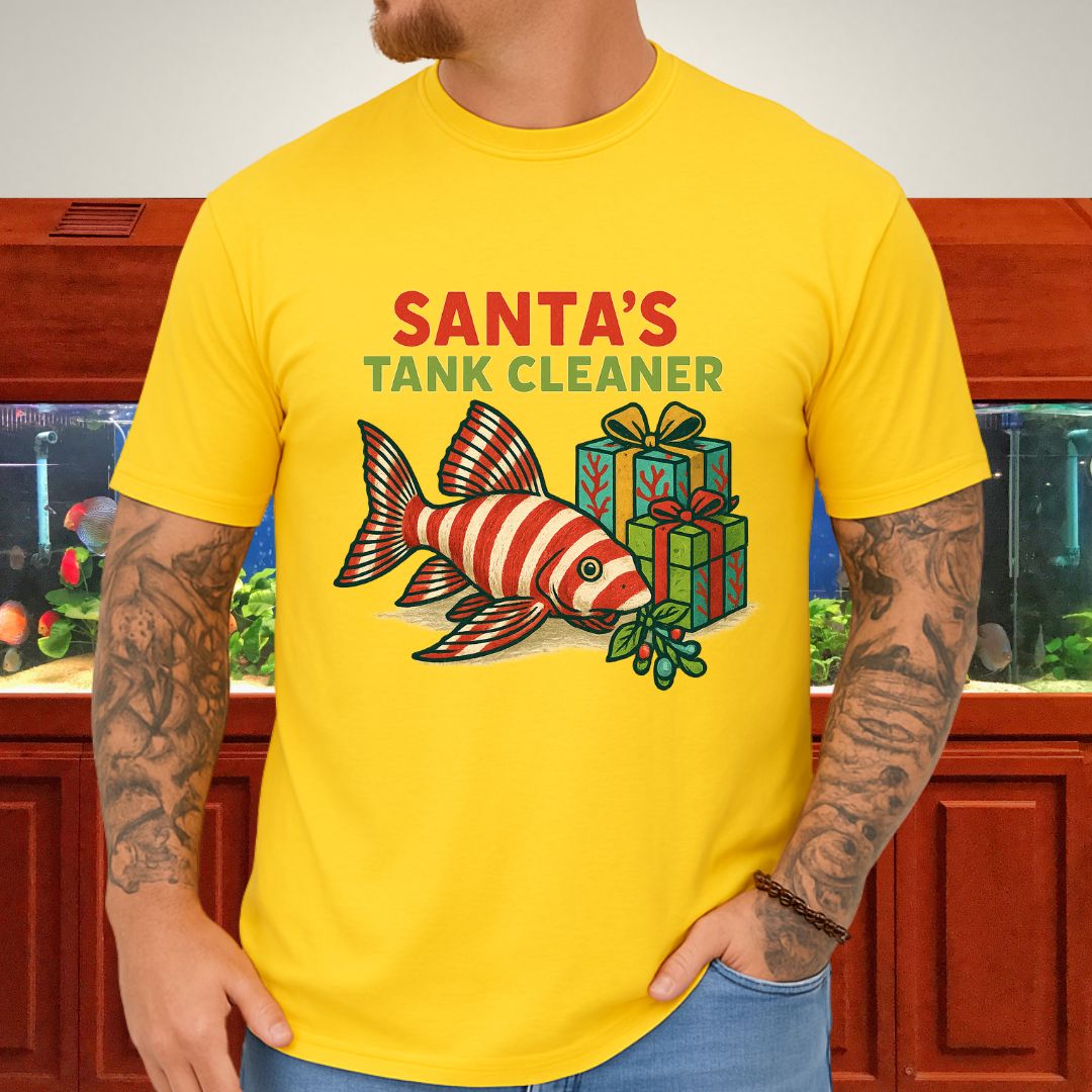 Santa’s Tank Cleaner Tee – Candy Cane Pleco Christmas Shirt-T-Shirt-Fish &amp; Friends Tees