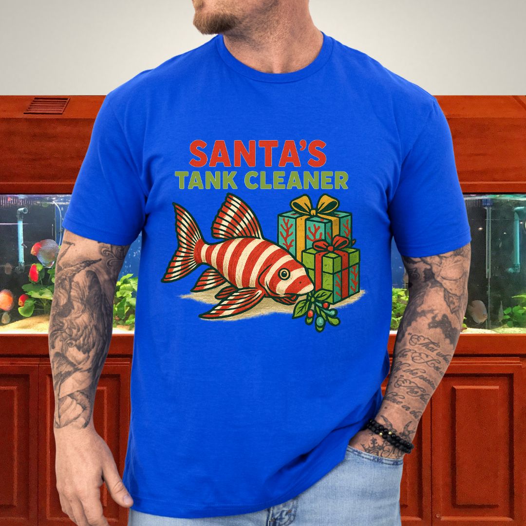 Santa’s Tank Cleaner Tee – Candy Cane Pleco Christmas Shirt-T-Shirt-Fish &amp; Friends Tees